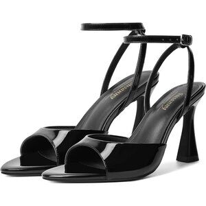 Women's All Black Open Toe Strappy Block Ankle Strap Hight Heeled Sandals Shoes